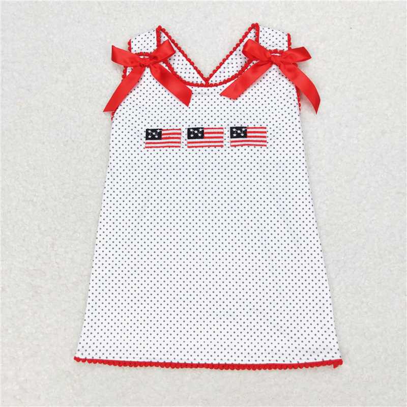 GT0599 Embroidery  Baby Girls July 4th USA Flag Tank Top