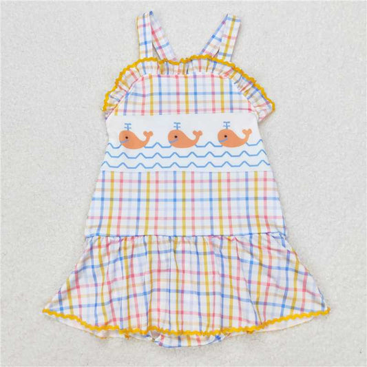 S0396  Baby Girls Orange Whales Ruffle One Piece Swimsuits