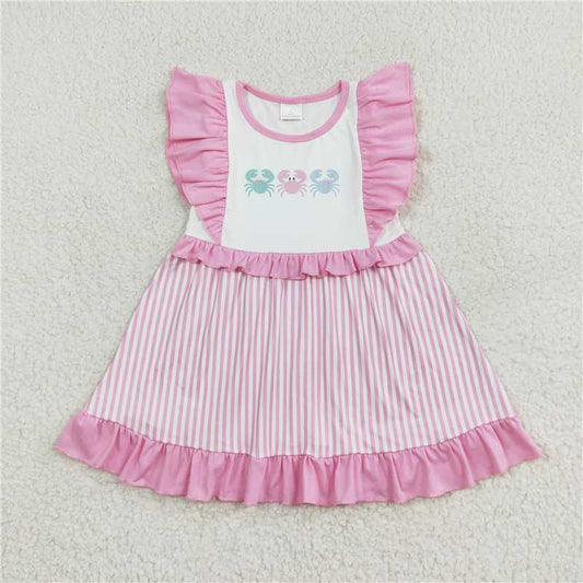 GSD1241   Baby Girls Crabs Pink Stripes Knee Length Dresses
