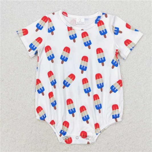 1.10 RTS NO MOQ （In stock）SR1736 4th of July Baby Infant Todder Popstick Short Sleeve White Rompers