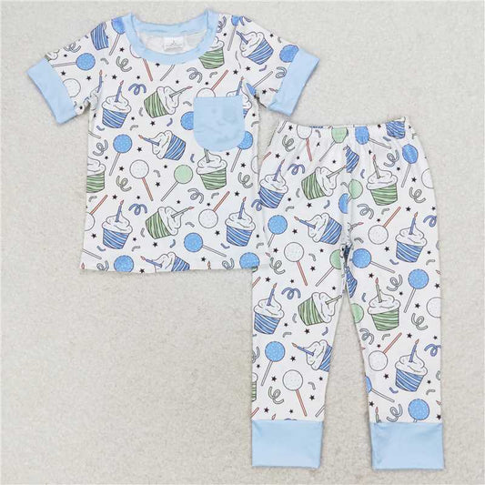 BSPO0410 Baby Boys Cup Cake Pockets Tops Pants Pajamas Clothes Sets