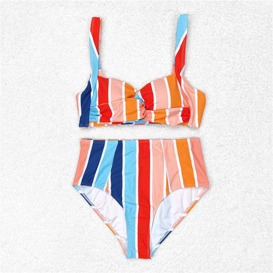 S0338   Adult Women Colorful Stripes Top Bottom Swimsuits Sets