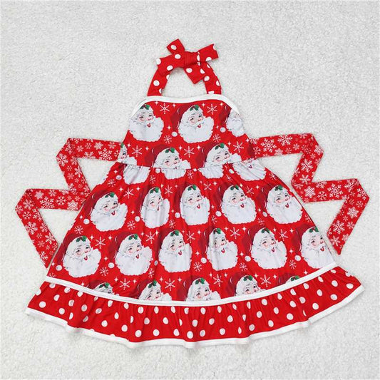 GSD1345   Baby Girls Christmas Red Santa Belt Halter Knee Length Dresses