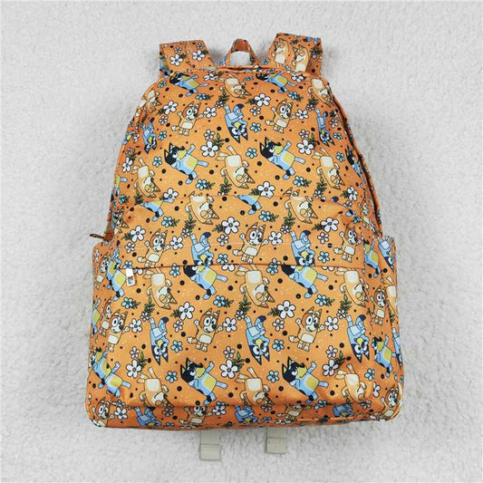 BA0213  Baby Kids Girls Dog Orange Flowers Backpack Zip Back Bags