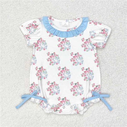 SR1627  Baby Girls Bird Short Sleeve Ruffle Bows Rompers