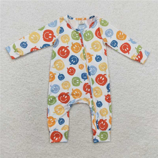 RTS LR1094 Modal Smiley Pumpkin White Zipper Long Sleeve Bodysuit