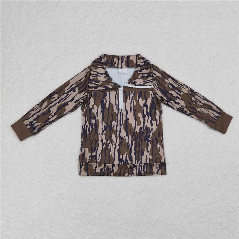 BT0811  Baby Boys Fall Camo Bottomland Long Sleeve Zip Pullovers Tops
