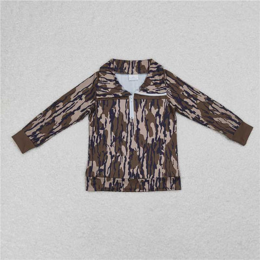 BT0811  Baby Boys Fall Camo Bottomland Long Sleeve Zip Pullovers Tops