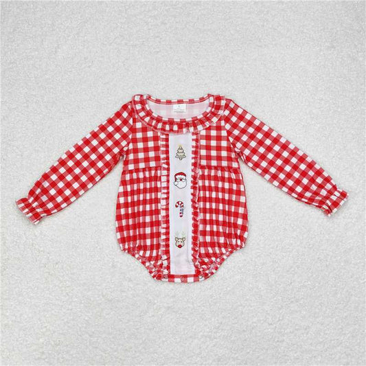 12.1 RTS NO MOQ （In stock）LR1302 Baby Infant Girls Christmas Santa Tree Long Sleeve Rompers