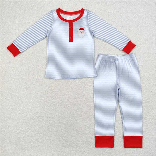BLP0677Light blue stripe snata kids boys Christmas pajamas
