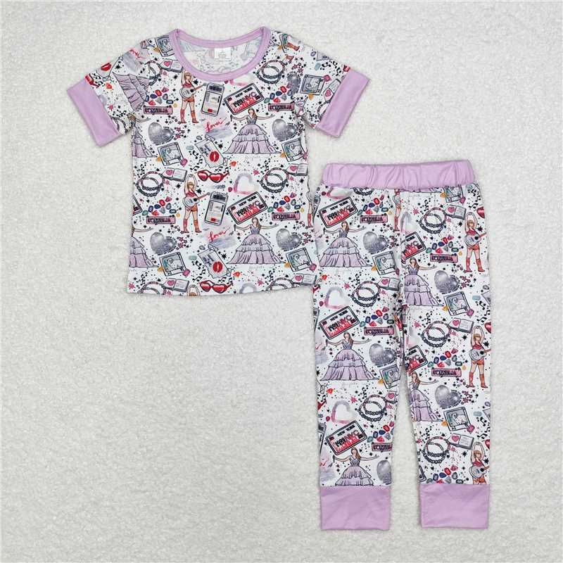 GSPO1656 1989 Taylor modal purple and white short-sleeved trousers suit