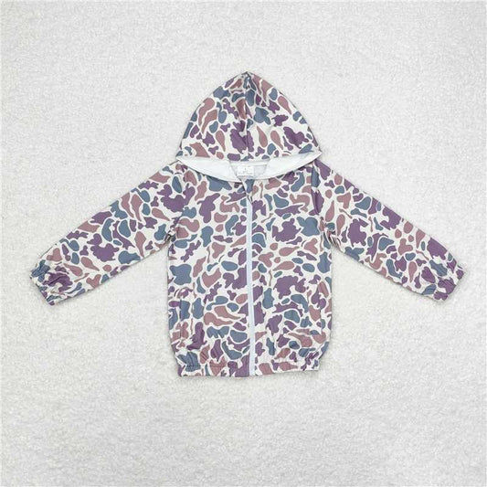 BT0793 Brown green camouflage beige zipper hooded long-sleeved top