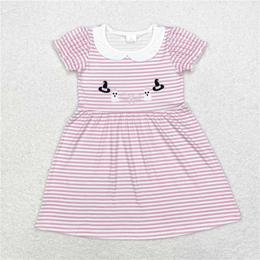 GSD1362  Baby Girls Pink Stripes Halloween Ghost Knee Length Dresses