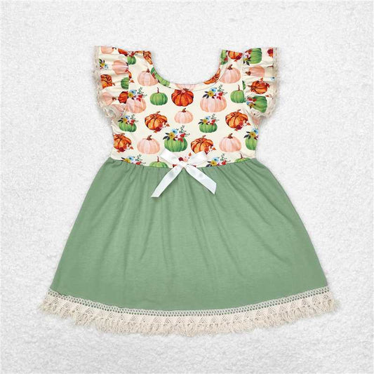 GSD1326  Baby Girls Pumpkins Flowers Lace Ruffle Knee Length Dresses