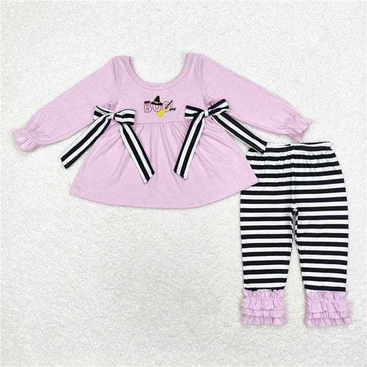 GLP1483Lavender boo spider tunic stripe pants girls Halloween clothes