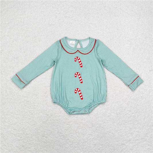 12.1 RTS NO MOQ （In stock）LR1519 Baby Infant Boys Christmas Candy Cane Long Sleeve Rompers