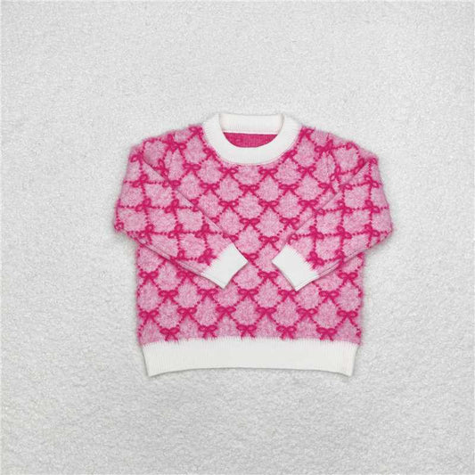 GT0686  Baby Girls Dark Pink Bows Long Sleeve Sweaters