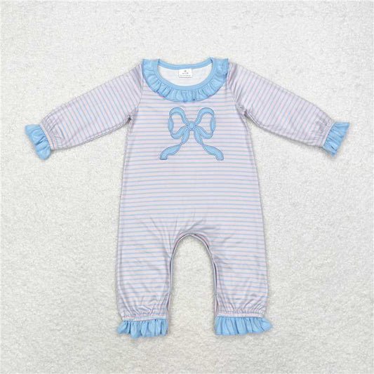 11.22 RTS NO MOQ （In stock）Matching LR1378 Baby Infant Girls Pink Stripes Big Bow Long Sleeve Rompers