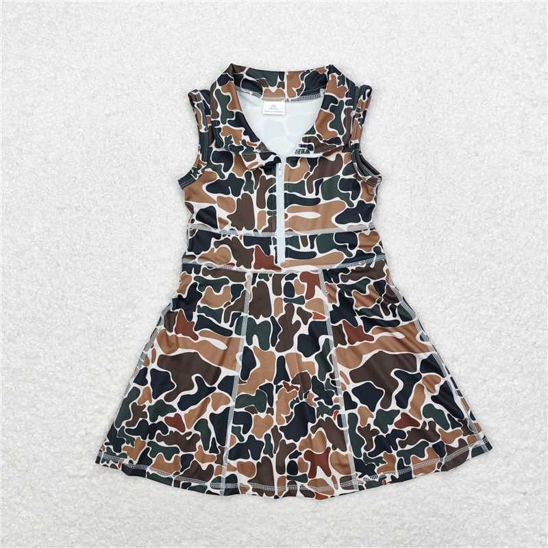 USA Shop (in stock)GSD1382  RTS NO MOQ Baby Girls Summer Sports Dress Baby Girls Brown Camo Athletic Active Wear Knee Length Dresses