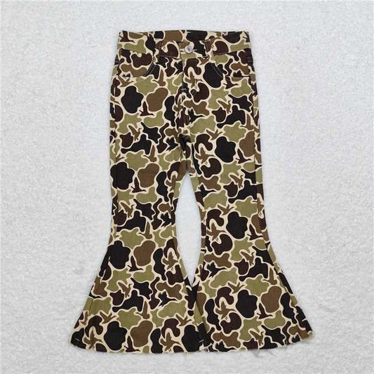 P0529  Mommy And Me Girls Camo Duck Fall Bell Flare Denim Pants