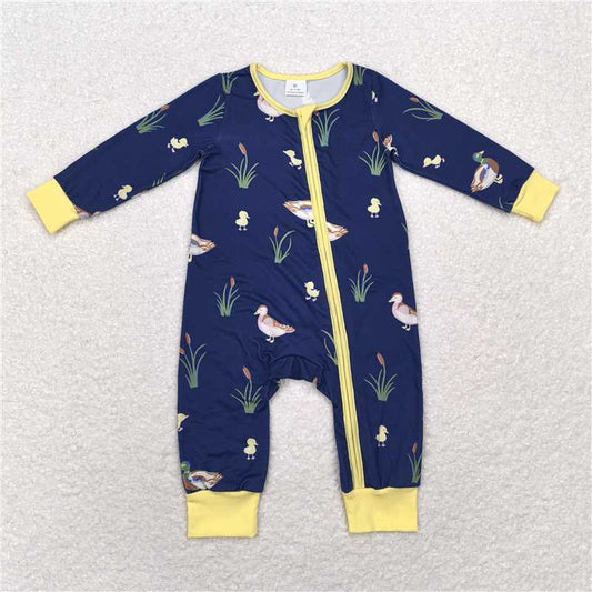 RTS LR1037 Duck yellow trim navy blue zipper long sleeve jumpsuit