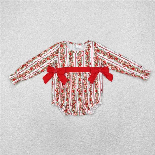 12.1 RTS NO MOQ （In stock）LR1303 Baby Infant Girls Christmas Bows Long Sleeve Rompers