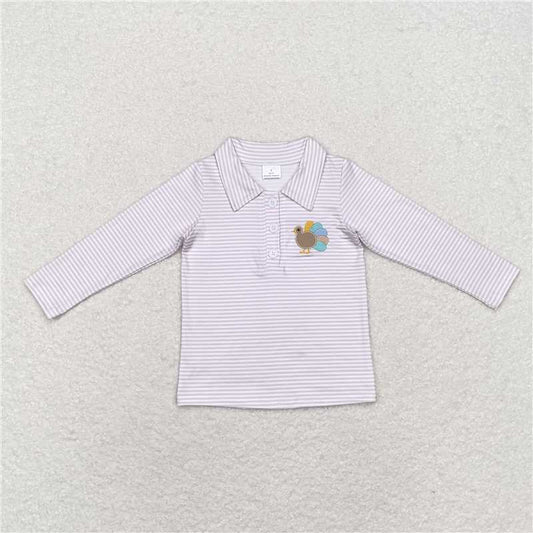 BT0807 Baby Boys Khaki Turkey Thanksgiving Tee Shirts Tops
