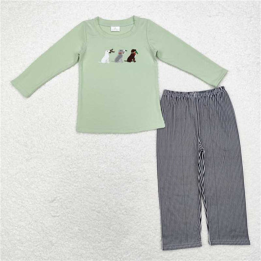 BLP0741Long sleeves dog duck top plaid pants boys clothing