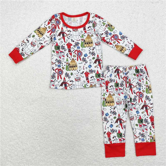 BLP0722Red snowman hero kids Christmas bamboo pajamas