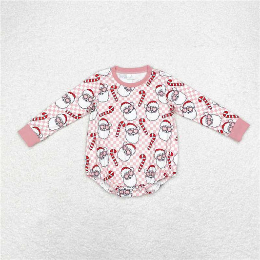 RTS LR1511 Santa Claus Cane Pink and White Plaid Long Sleeve Bodysuit