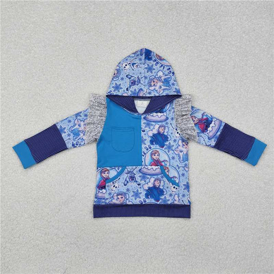 GT0890  Baby Girls Princess Blue Hooded Tee Shirts Tops
