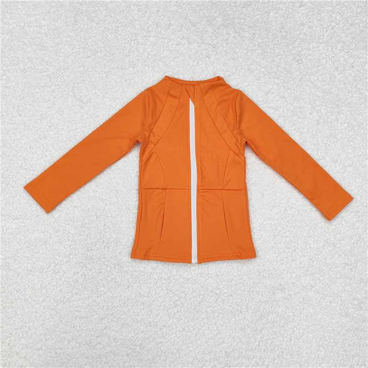 GT0825  Baby Girls Orange Zip Pocket Yoga Active Wear Jackets