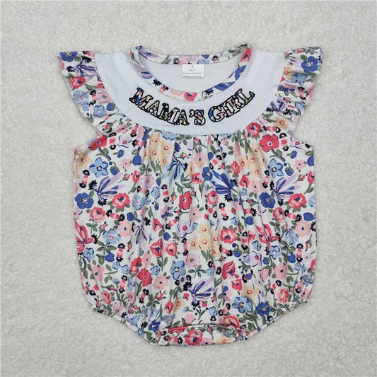SR2386Flutter sleeves mama's girl floral baby girls romper