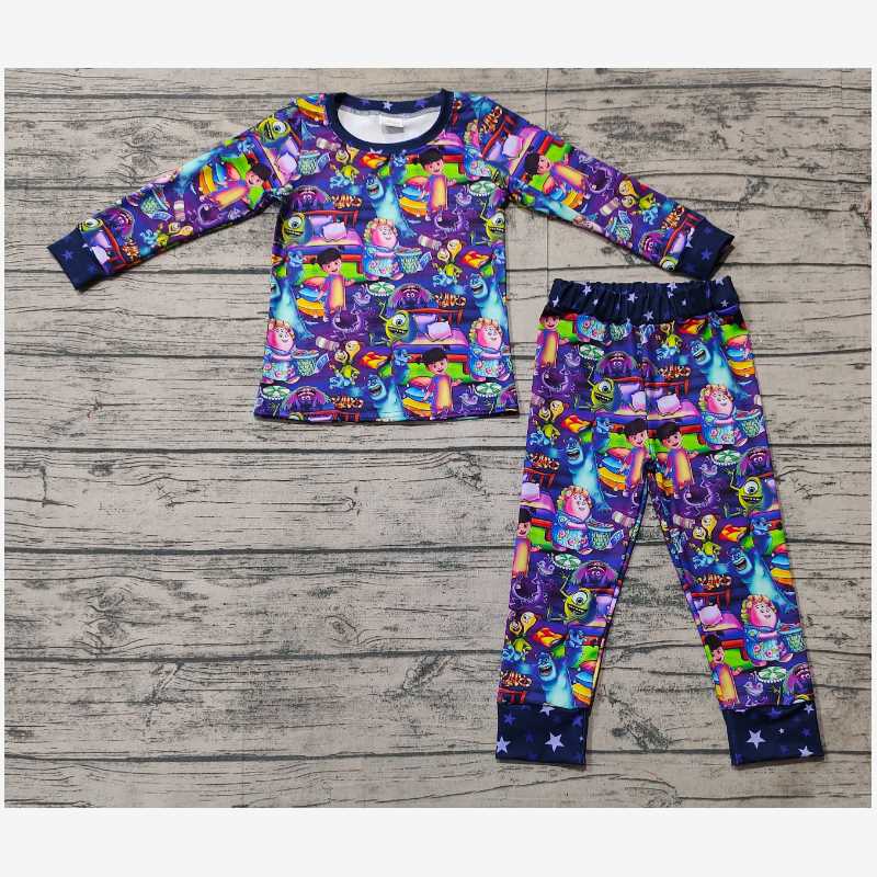 GLP2268Purple long sleeves monster kids girls pajamas