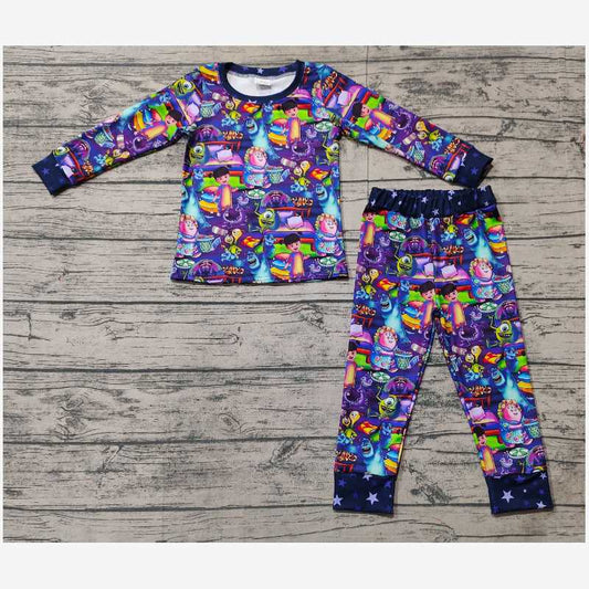 GLP2268Purple long sleeves monster kids girls pajamas