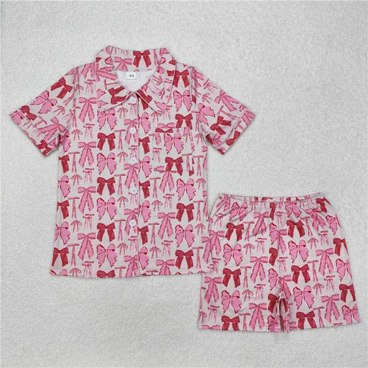 GSSO1717 Short sleeves bow adult women button down pajamas