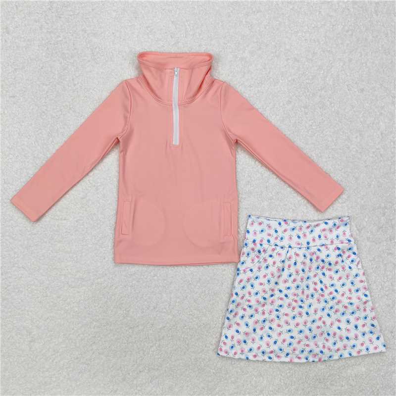 11.25 RTS NO MOQ （In stock）Matching GLD0984 Baby Girls Pink Pullover Active Wear Top Shorts Skirts Clothes Sets