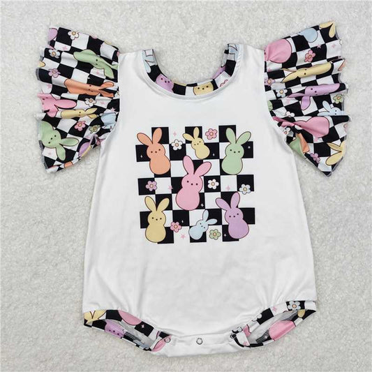 12.24 RTS NO MOQ （In stock）SR2227 Baby Infant Girls Easter Checkered Rabbits Rompers