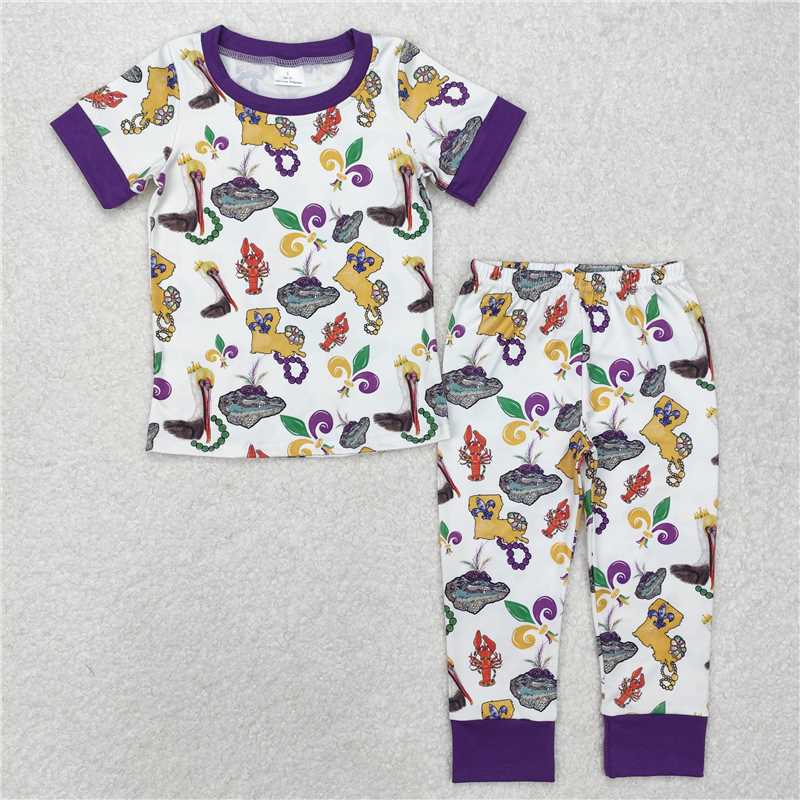 12.19 RTS NO MOQ （In stock）BSPO0546 Baby Boys Mardi Gras Bird Shirt Pants Pajamas Clothes Sets