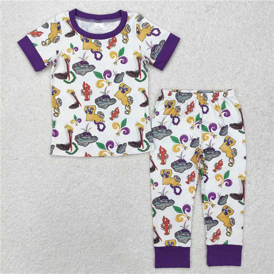 12.19 RTS NO MOQ （In stock）BSPO0546 Baby Boys Mardi Gras Bird Shirt Pants Pajamas Clothes Sets