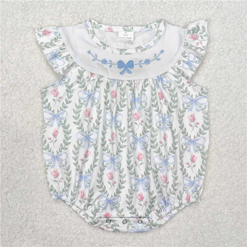 11.22 RTS NO MOQ （In stock）Matching SR2543 Embroidery Baby Infant Girls Spring Bows Leaves Rompers