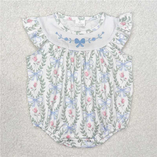 11.22 RTS NO MOQ （In stock）Matching SR2543 Embroidery Baby Infant Girls Spring Bows Leaves Rompers