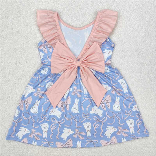 12.23 RTS NO MOQ （In stock）GSD1829 Baby Girls Easter Rabbits Bows Knee Length Dresses