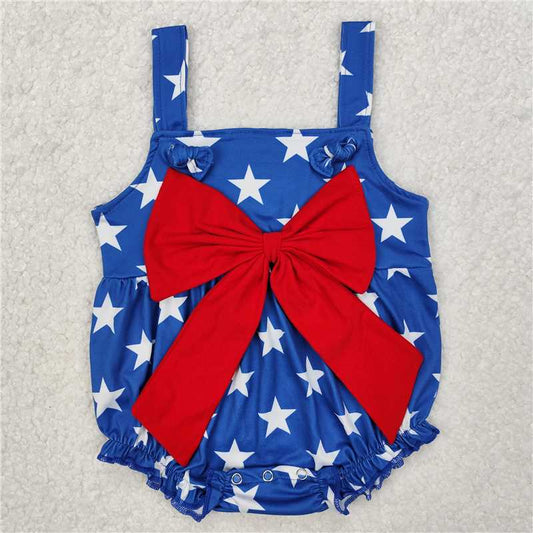 1.5 RTS NO MOQ （In stock）SR2607 4th of July Baby Infant Girls 4th Of July Stars Bows Rompers