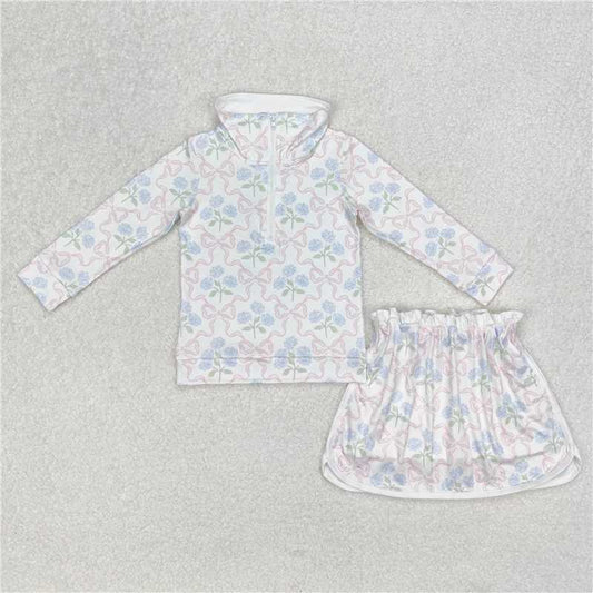 11.24 RTS NO MOQ （In stock）Matching GLD1012 Baby Girls Bows Flowers Zip Top Skort Skirt Clothes Sets
