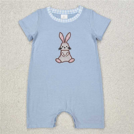 12.26 RTS NO MOQ （In stock）SR2402 Baby Infant Boys Blue Easter Carrots Trucks Sleeveless Rompers
