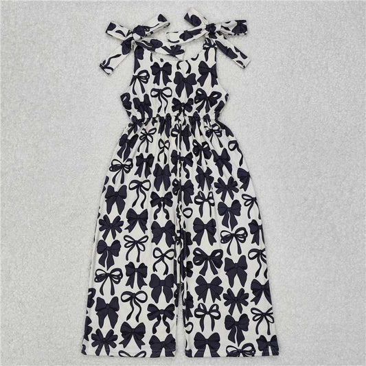 10.29 RTS NO MOQ （In stock）Matching SR2524 Baby Girls Black Cute Bows Straps Pants Jumpsuits