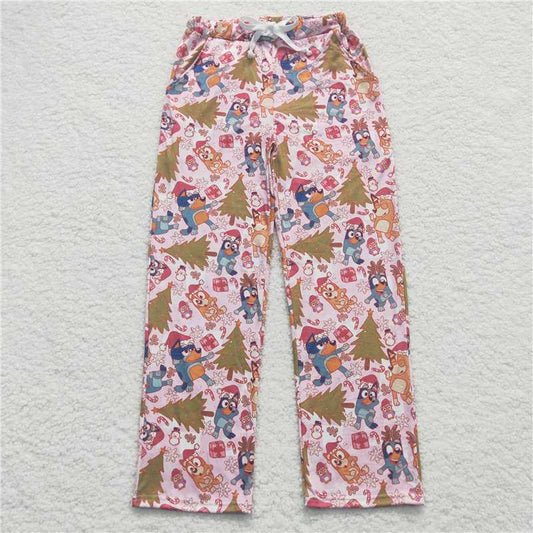 P0267  Adult Women Christmas Dog Pink Color String Pants Pajamas