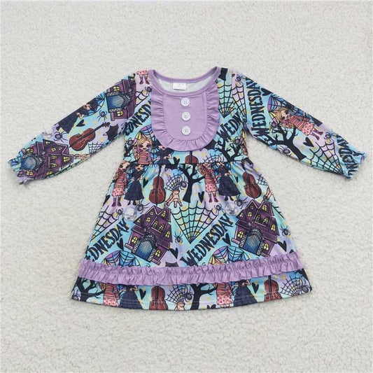 GLD0329  Baby Girls Halloween Ruffle Movie Purple Dresses