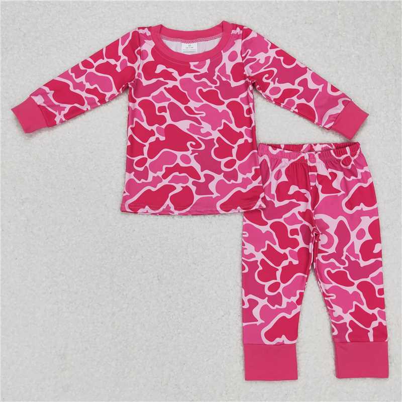 GLP0801Hot pink camo long sleeves kids girls pajamas